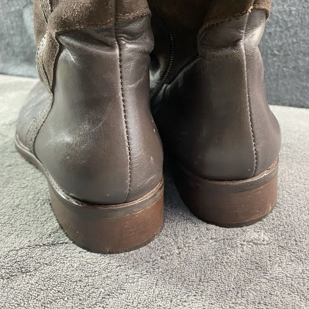 Brown Boots Womens 39 Leather Suede Zip Block Heel Tall Knee High Flat Shoes US9